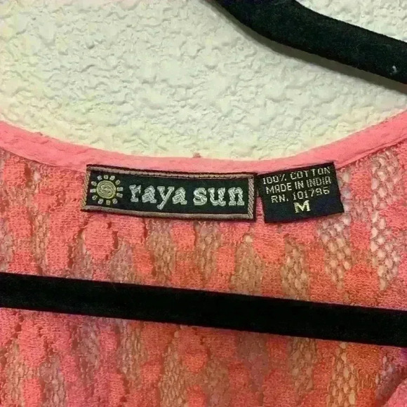 Raya Sun pink Ombre crochet lace top sz M beachy resortwear summer sheer festiva - Picture 2 of 8